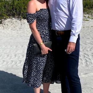 Reformation Sienne Cap Sleeve Ruched Midi Dress Navy